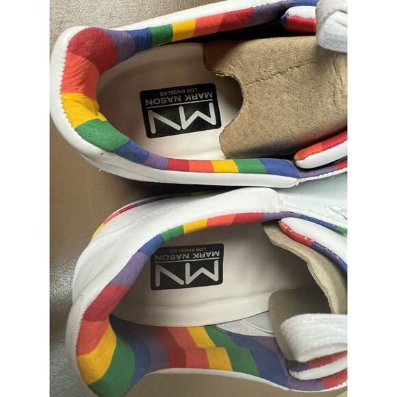 Mark Nason Sneakers Womens 7.5 White Shoes Rainbow Trim Pride Colorful Unworn - Picture 6 of 9